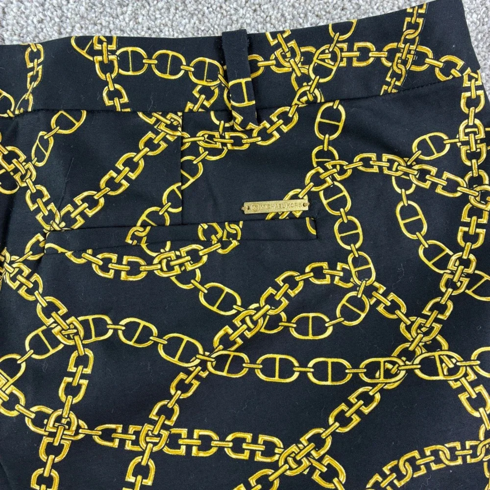 Michael Kors Womens 24W Black Gold Keegan Chain Print Miranda Slack Trouser Chic